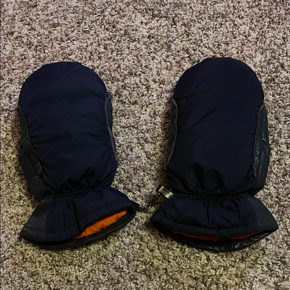 Vintage Weiss Men's Dark Blue Leather and Nylon Mittens, Medium